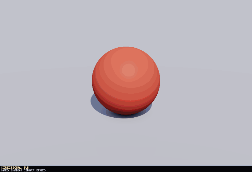 A looping reel: one red sphere on a floor cycling through all twelve lighting models, one per second