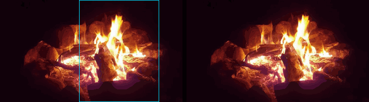 A side-by-side GIF. Left: the single-seed Tier-1 flood fill grabbing only a sliver. Right: GrabCut recovering the whole multi-colour subject, with the seed rectangle drawn.