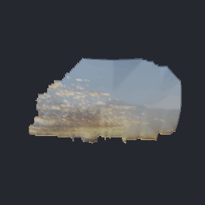 A mackerel-patterned sky inflated into a rippled relief, rotating.