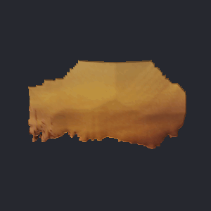A mountain at dusk inflated into a solid, rotating.
