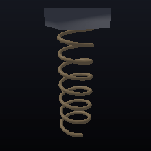 A copper coil spring stretching far and staying partly stretched.