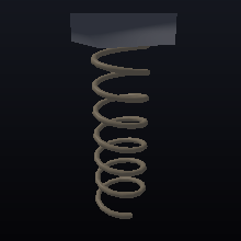 A wood coil spring stretching moderately.