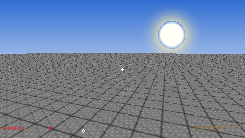 A flat stone world with the Minecraft survival HUD: hotbar, health and hunger bars, crosshair