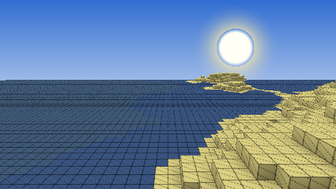 A coastline where sand meets a large body of translucent water blocks beneath the sun