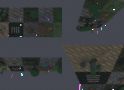 A hero touring ten themed board squares, shown top-down, from two sides, and third-person.