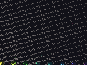 Twelve rainbow pendulums of graded length swing into travelling and standing wave patterns.