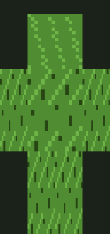 A front-facing paper-doll render of a Creeper skin, mottled green with a dark face
