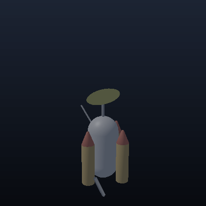 The lander with a spinning dish as two boosters detach and fall away.