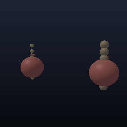 An apple model hanging from two different material mounts, one rubber and one wood, being flicked sideways.