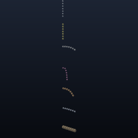 The same seven rods after being flicked sideways and released.