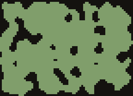 An organic green cave with rocky islands.