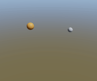 Beauty render: a wooden sphere floating and a steel sphere sinking on a rippling pond.