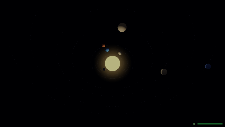 A live gravitational simulation of the planets with orbit rings; Jupiter is doubled in mass a third of the way through and turns red.