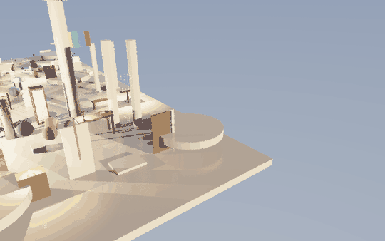 An 8x8 chessboard-shaped cathedral, hero touring 64 physically distinct tiles