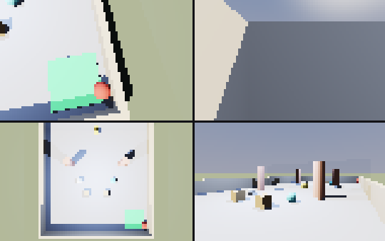 A live half-block truecolor terminal arena rendered by a real-time CPU loop
