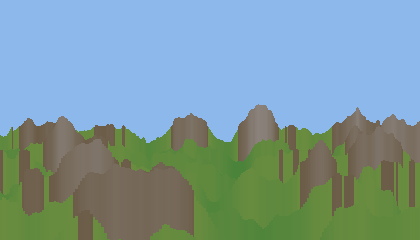 Animated flyover of rolling green-and-rock terrain rendered column by column, looping seamlessly as the camera translates across the map.